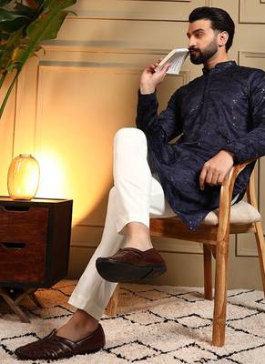 Off white royal silk embroidery sequence work premium designer only kurta 4