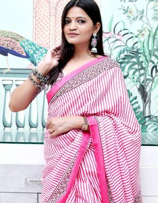 Pink striped leheriya saree 4