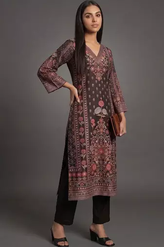 smart women printed kurta with trousers