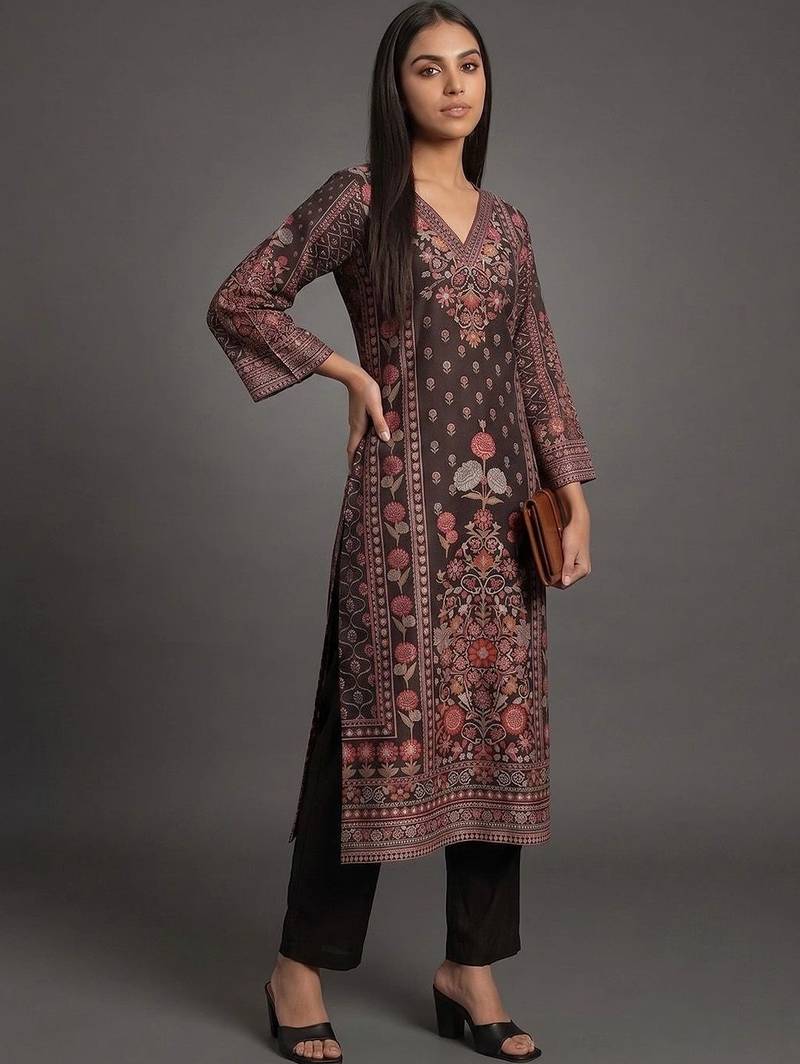 smart women printed kurta with trousers