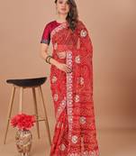 red bandhani embroidered gotta patti bandhani saree
