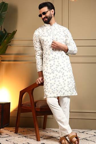 Beige star silk embroidery sequence work premium designer only kurta