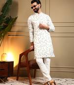 Beige star silk embroidery sequence work premium designer only kurta