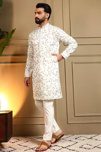 Beige star silk embroidery sequence work premium designer only kurta