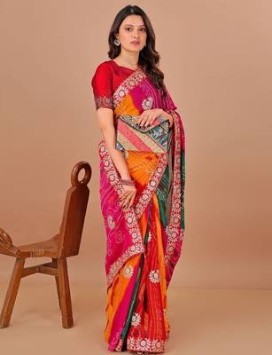 green gotta patti bandhani saree 2