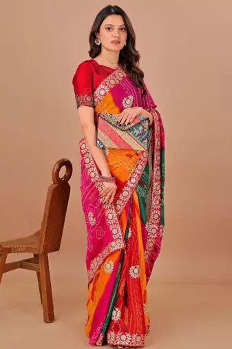 green gotta patti bandhani saree