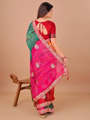 green gotta patti bandhani saree 4
