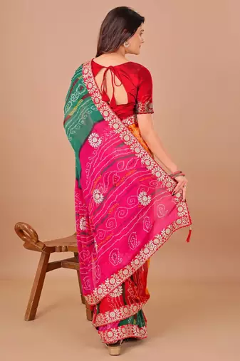 green gotta patti bandhani saree