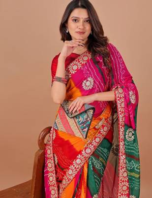 green gotta patti bandhani saree 5