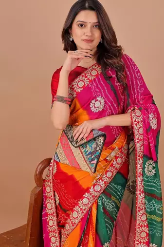 green gotta patti bandhani saree