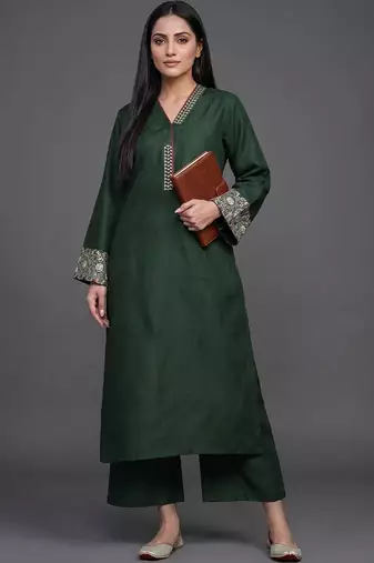 structured women embroidered kurta with palazzos
