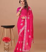 Pink bandhani embroidered poly georgette bandhani saree