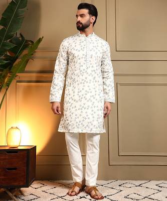 Beige star silk embroidery sequence work premium designer kurta pajama 2