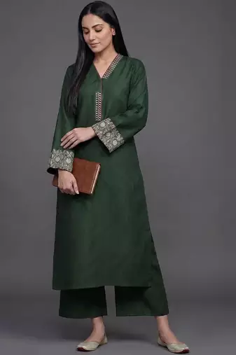 structured women embroidered kurta with palazzos