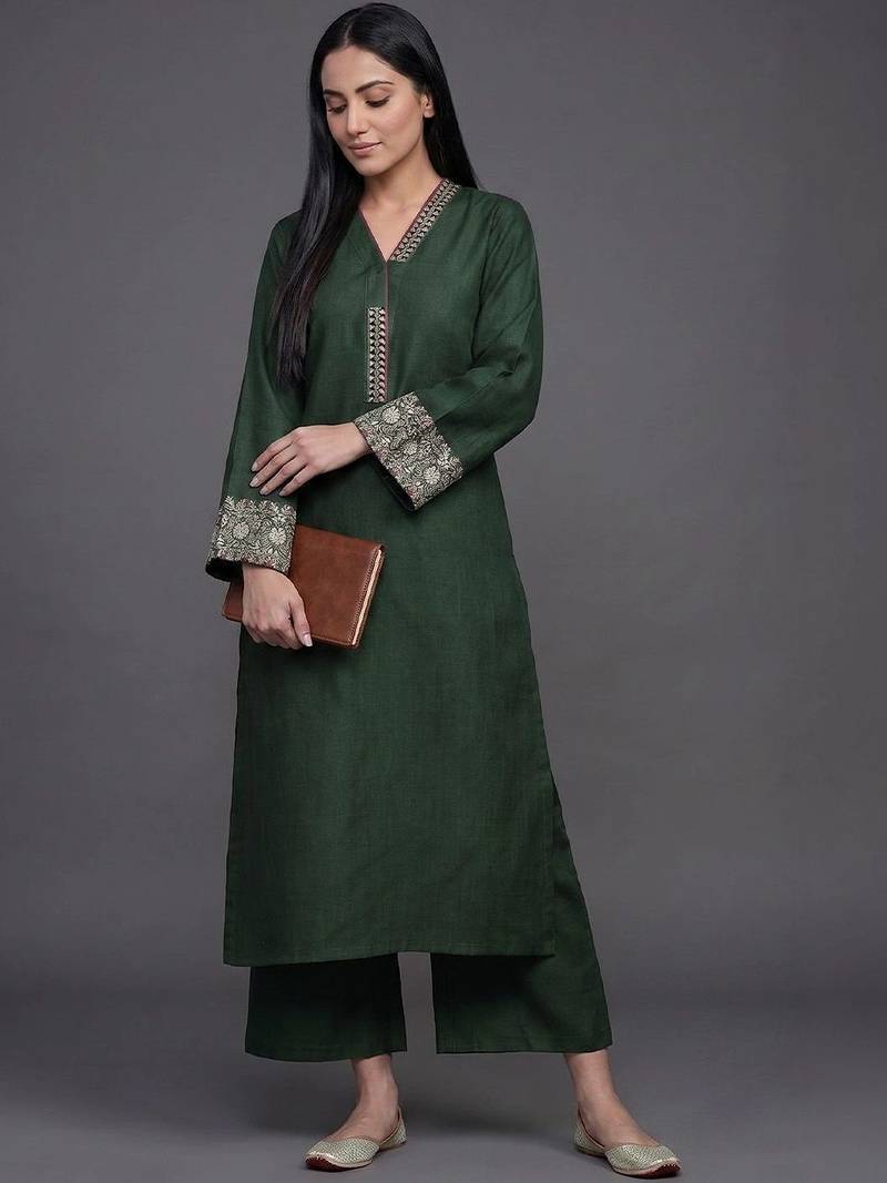 structured women embroidered kurta with palazzos