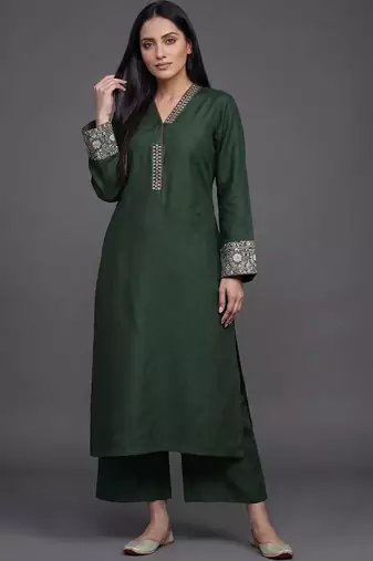 structured women embroidered kurta with palazzos