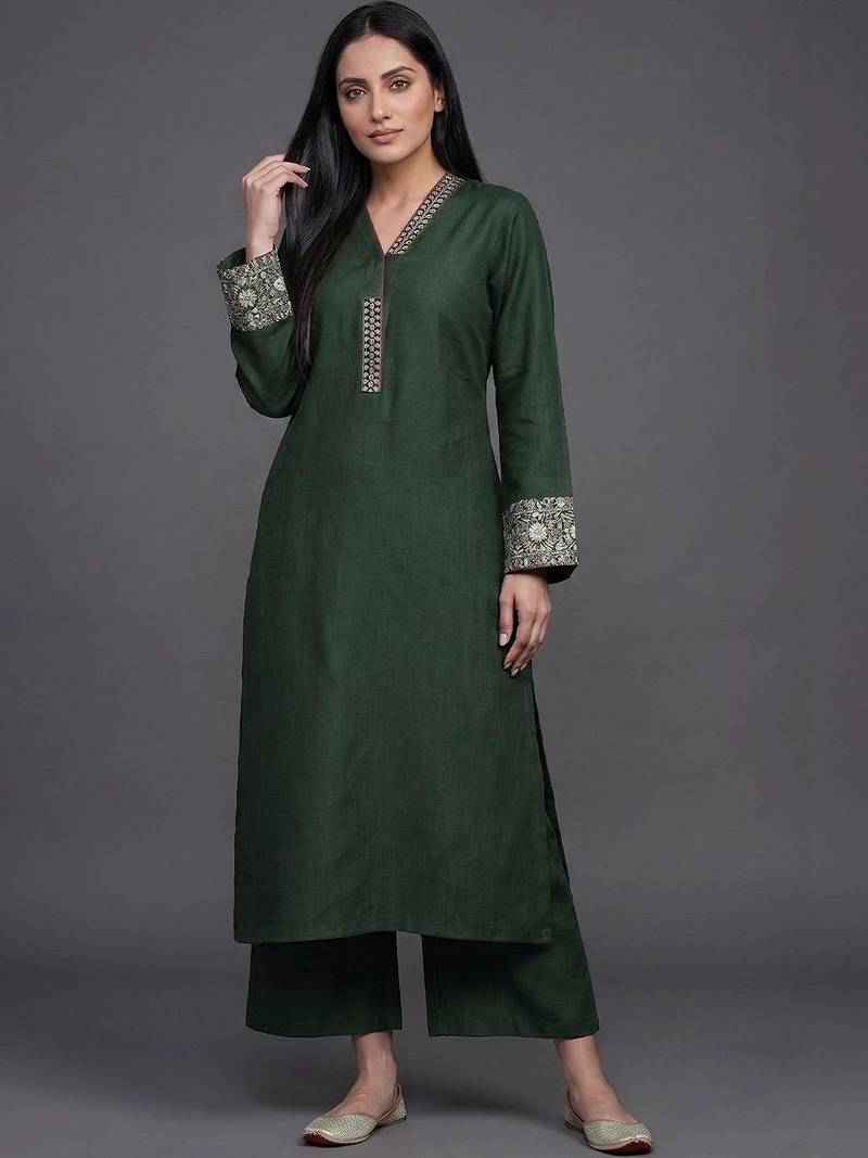 structured women embroidered kurta with palazzos
