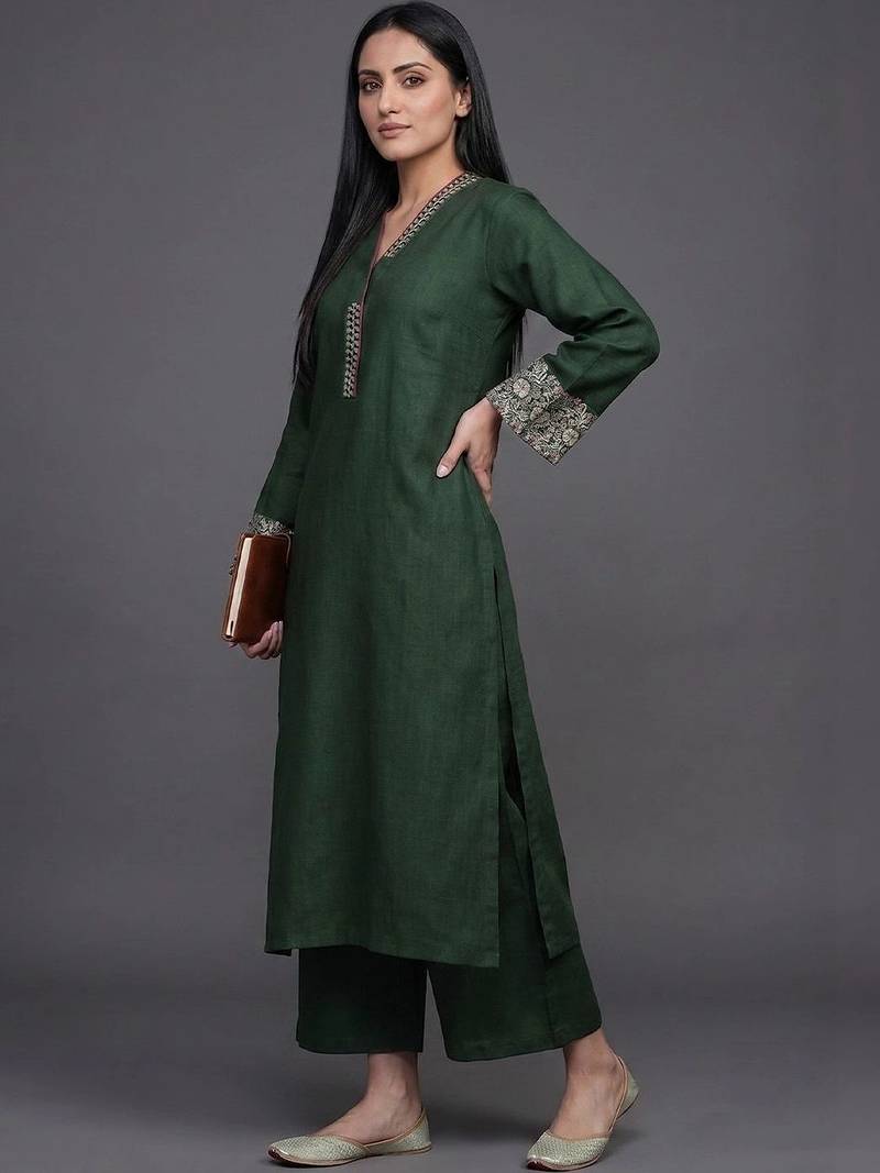 structured women embroidered kurta with palazzos