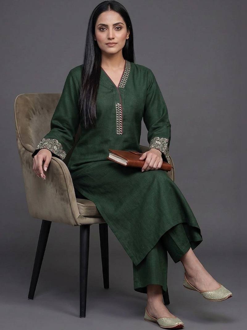 structured women embroidered kurta with palazzos