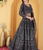 Dark Blue Double Net Hand Embroidered Lehenga Set