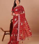 red bandhani printed gotta patti saree