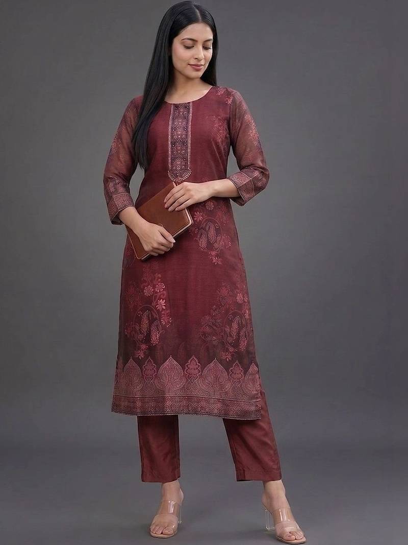 formal women printed kurta with trousers with dupatta