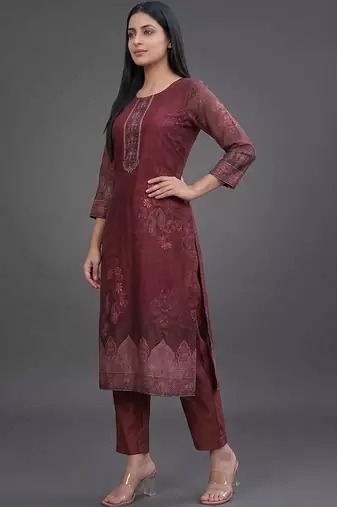 formal women printed kurta with trousers with dupatta