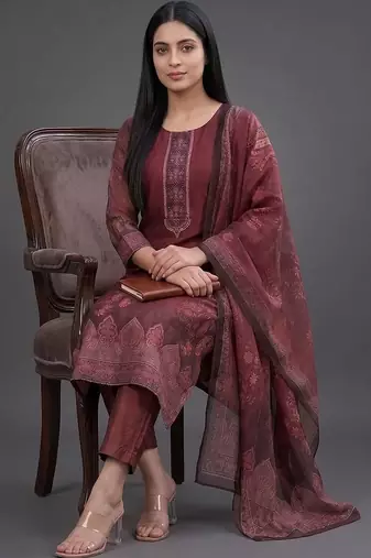 formal women printed kurta with trousers with dupatta