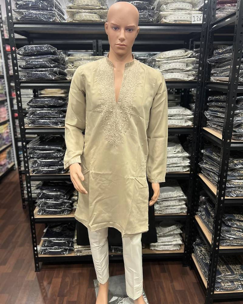 Navy blue star silk embroidery sequence work premium designer only kurta