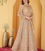 Beige Double Net Hand Embroidered Lehenga Set
