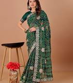 Green bandhani embroidered  gotta work saree