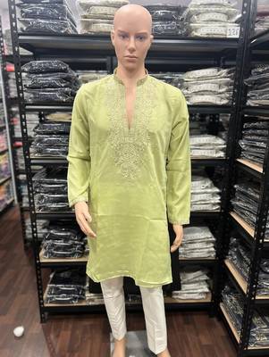 Yellow star silk embroidery sequence work premium designer only kurta 2