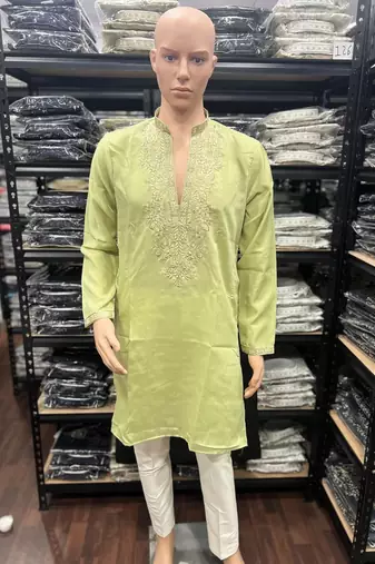 Yellow star silk embroidery sequence work premium designer kurta pajama