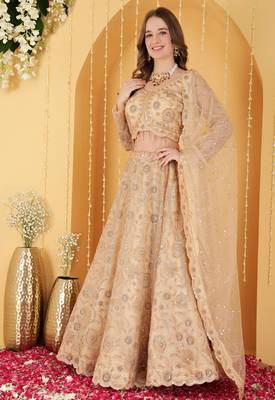 Gold Double Net Hand Embroidered Lehenga Set 1