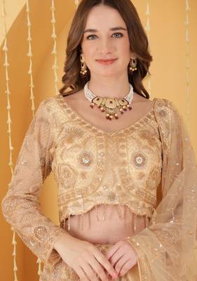Gold Double Net Hand Embroidered Lehenga Set 2