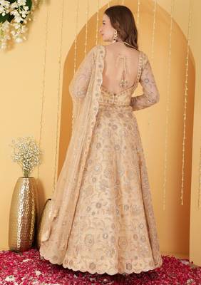 Gold Double Net Hand Embroidered Lehenga Set 4
