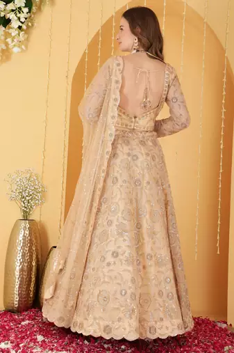 Gold Double Net Hand Embroidered Lehenga Set