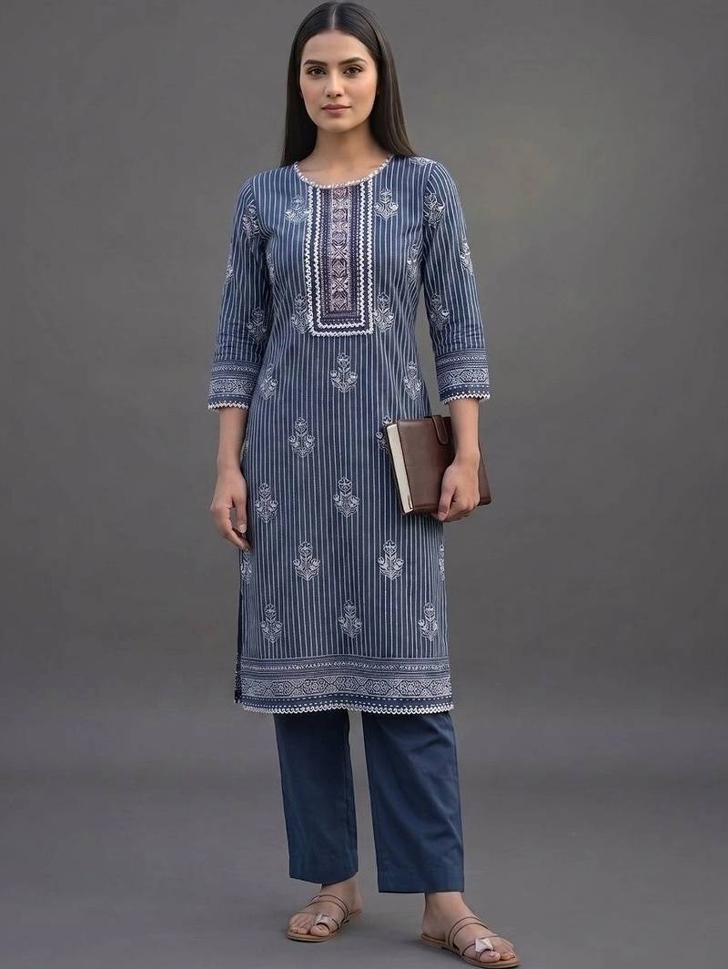 everyday workwear women printed kurta with trousers with dupatta