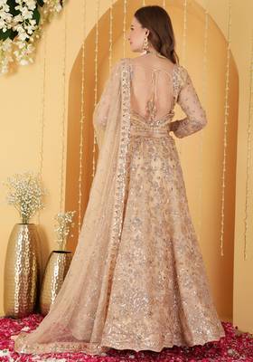 Light Beige Double Net Hand Embroidered Lehenga Set 3