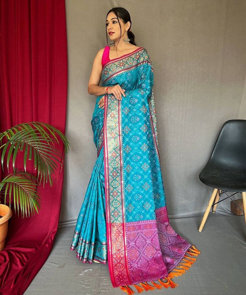 blue ethnic motifs woven design zari silk blend banarasi saree