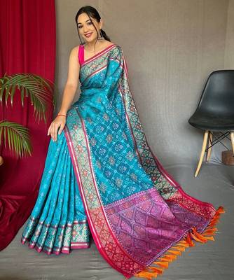 blue ethnic motifs woven design zari silk blend banarasi saree 2