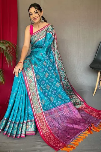 blue ethnic motifs woven design zari silk blend banarasi saree