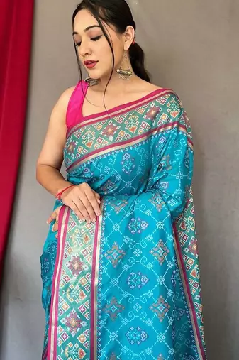blue ethnic motifs woven design zari silk blend banarasi saree