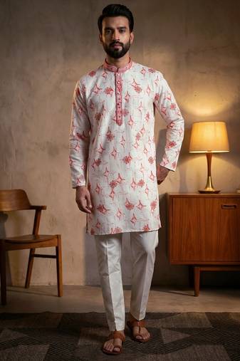 Multi star silk embroidery sequence & printed work premium designer kurta pajama