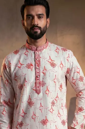Multi star silk embroidery sequence & printed work premium designer kurta pajama