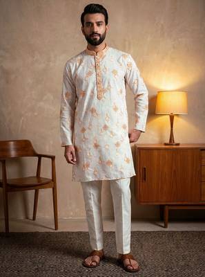 Multi star silk embroidery sequence & printed work premium designer only kurta 1
