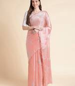 Peach floral sequinned organza saree