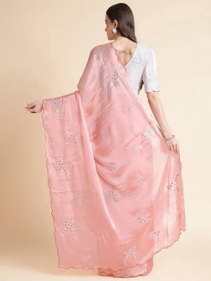 Peach floral sequinned organza saree 2
