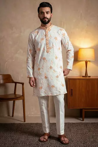 Multi star silk embroidery sequence & printed work premium designer kurta pajama