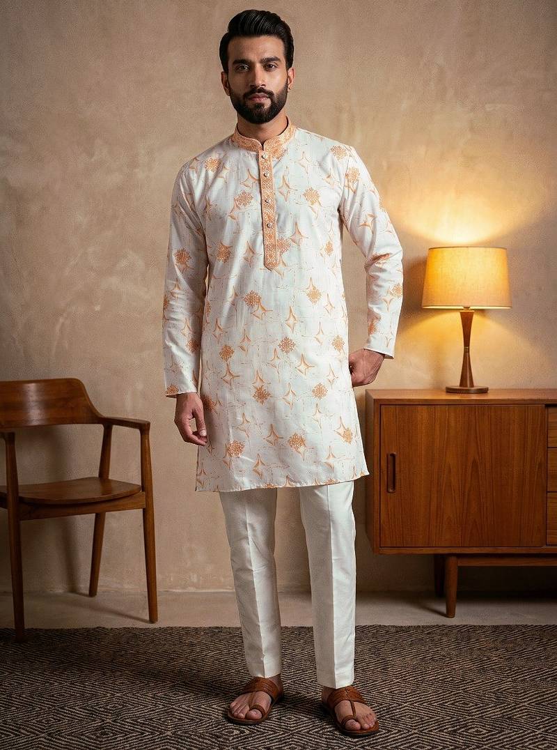 Multi star silk embroidery sequence & printed work premium designer kurta pajama